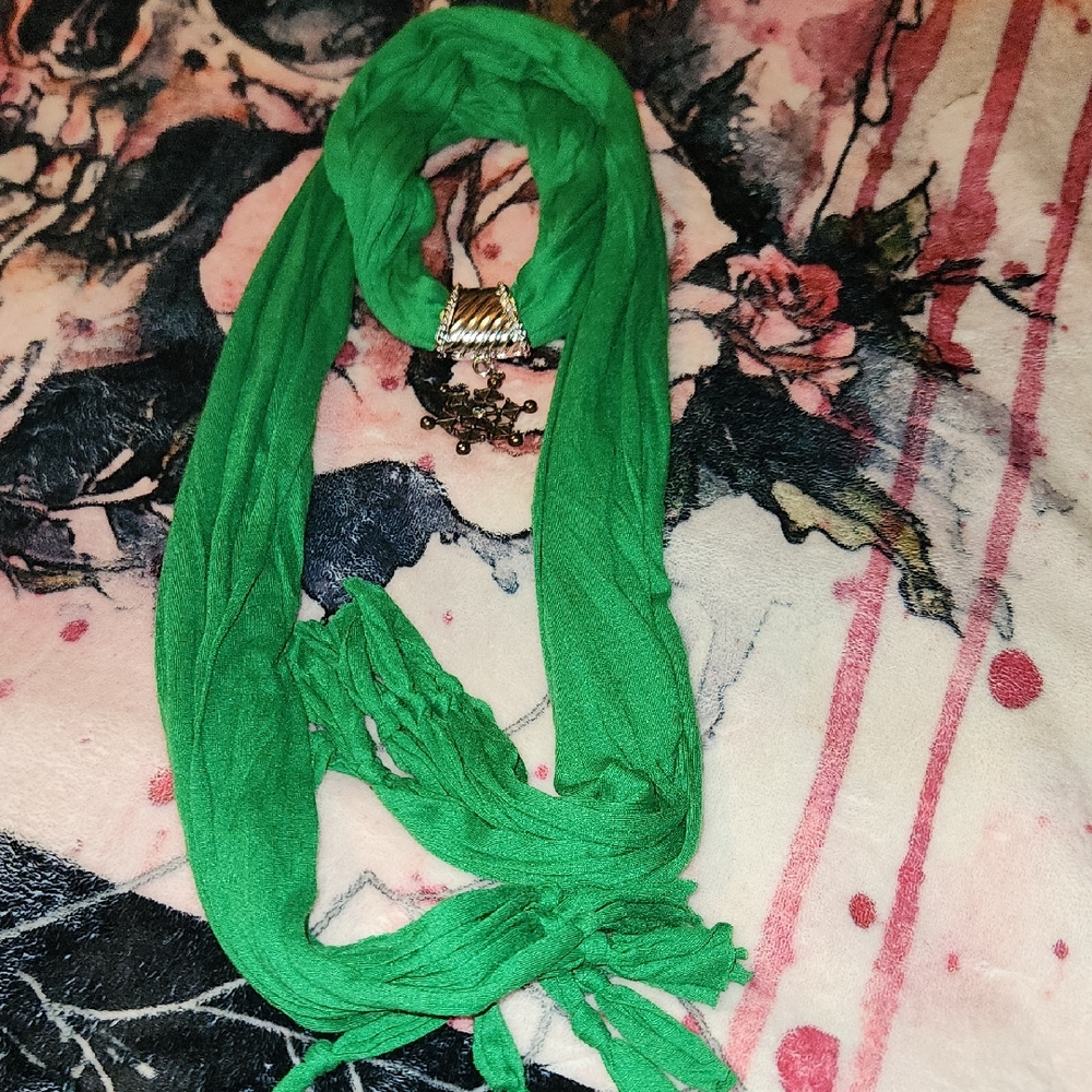 Green Scarf with Snowflake Accent